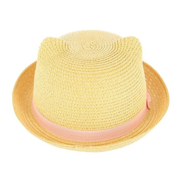 CTM Girl's Smiling Kitty Face Straw Sun Hat - Picture 3 of 4